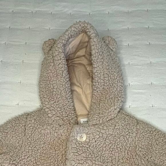 Baby Gap Teddy Bear Coat Girls/Boys 6–12M | Beige Sherpa Hooded Jacket - Picture 2 of 8